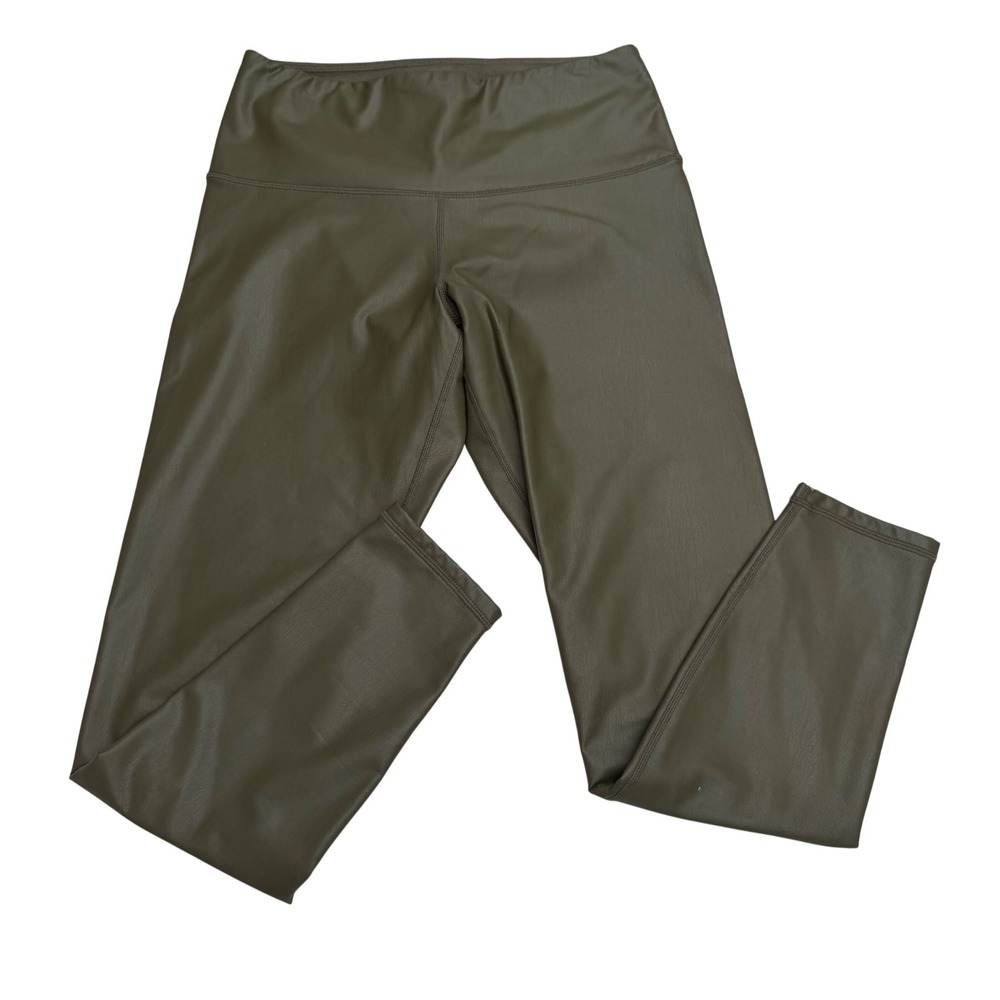 Joe Fresh Faux‎ Leather Leggings Olive Green Fleece Lined Moto Goblincore Edgy L